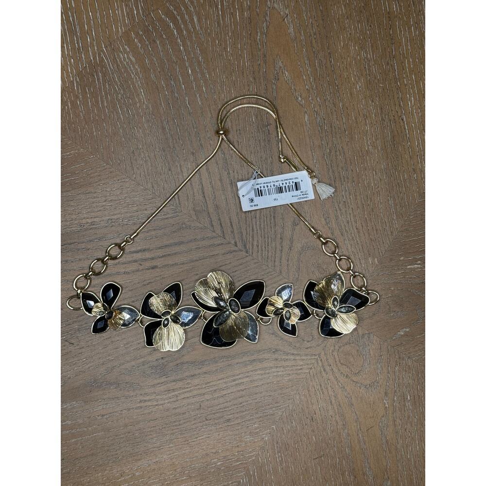 Lonna & Lilly Gold Tone Black Floral Adjustable Statement Necklace - Picture 1 of 3
